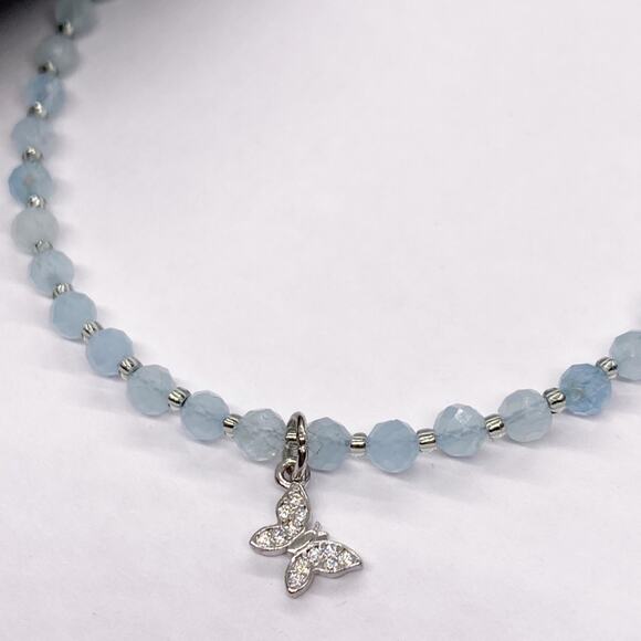 Anthropologie Jewelry - NEW Silver Butterfly & Aquamarine Layering Bracelet